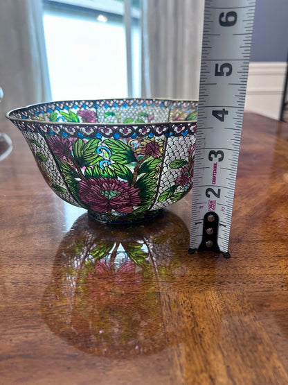 Vintage Chinese Plique-à-Jour Cloisonné Enamel Bowl, Large Floral Openwork