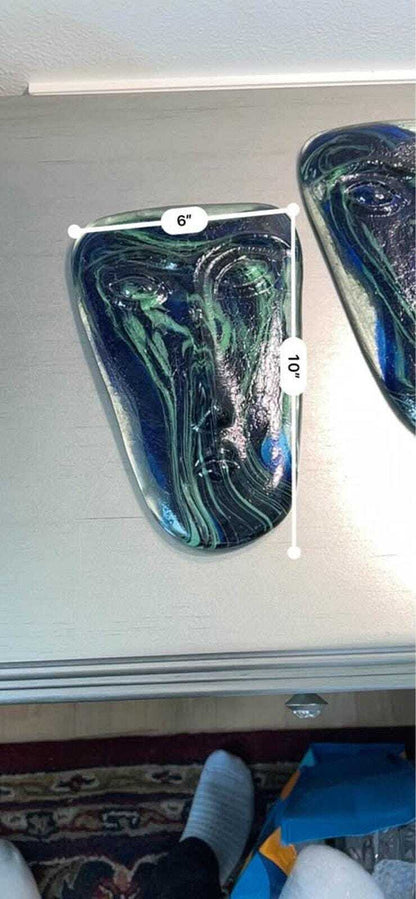 Kosta Boda Kjell Engman Art Glass Face Masks - Blue & Green - Pair