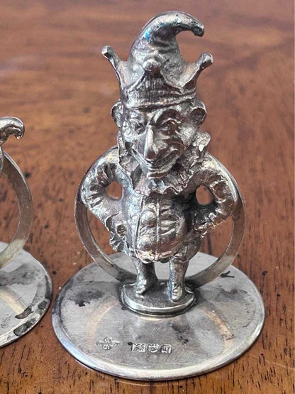 Antique Horace Woodward Sterling Silver Punch & Judy Menu Holders - Birmingham 1903