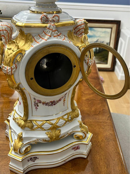 Antique KPM Berlin Porcelain Rococo Revival Mantel Clock & Base, 1880s