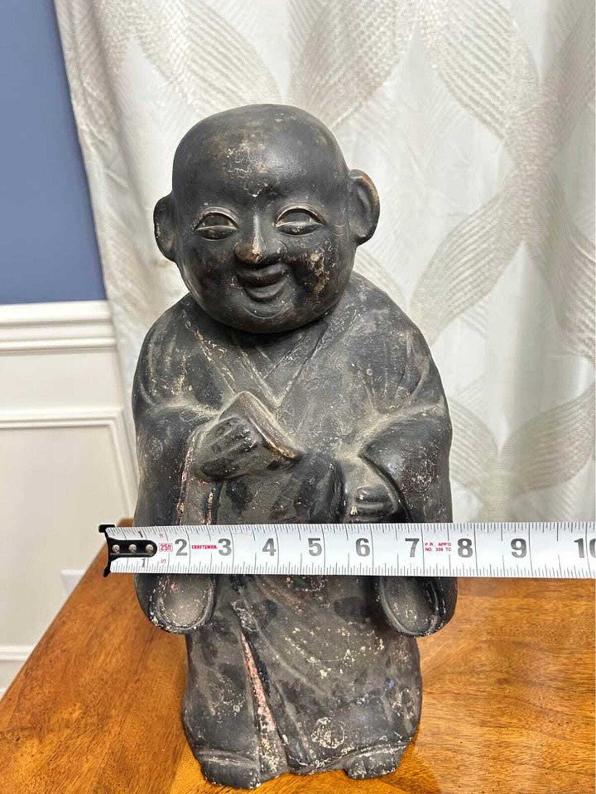 Antique Japanese Tsuchi Ningyo Black Clay Scholar Monk Figure 15"