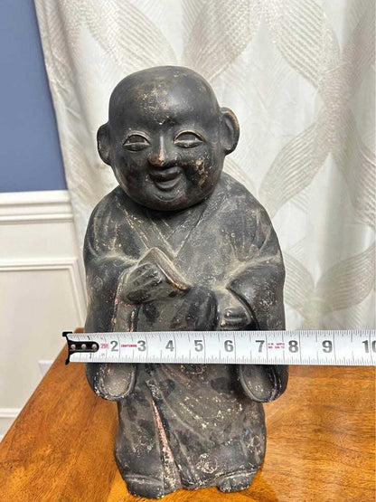 Antique Japanese Tsuchi Ningyo Black Clay Scholar Monk Figure 15"