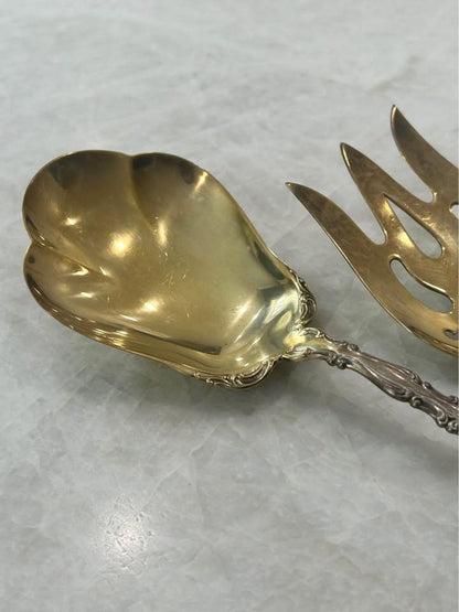 Antique Gorham Strasbourg Sterling Silver Vermeil Salad Serving Set