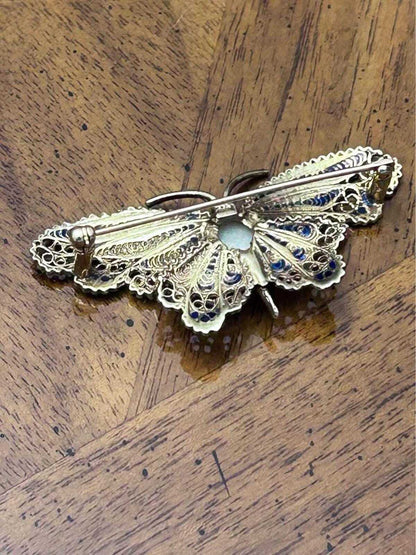 Vintage 14K Gold Plique-à-Jour Enamel Butterfly Brooch with Opal & Diamond