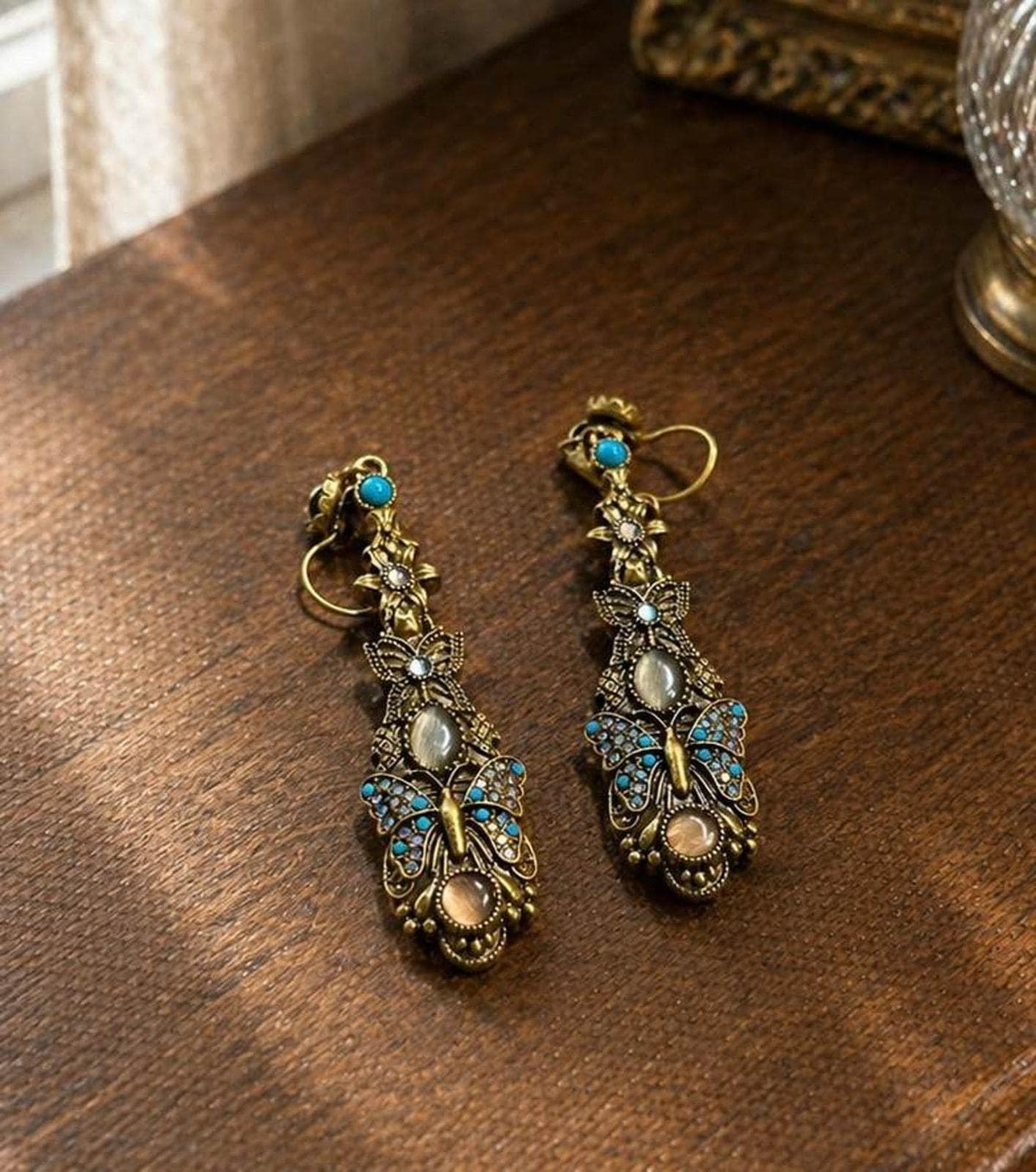 Askew London Butterfly & Bloom Turquoise 24k Gold Plated Drop Earrings