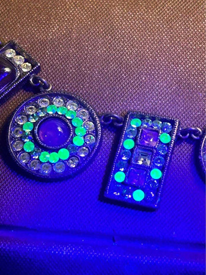 Vintage Poggi Paris Bronze Tone and Uranium Glass Statement Necklace