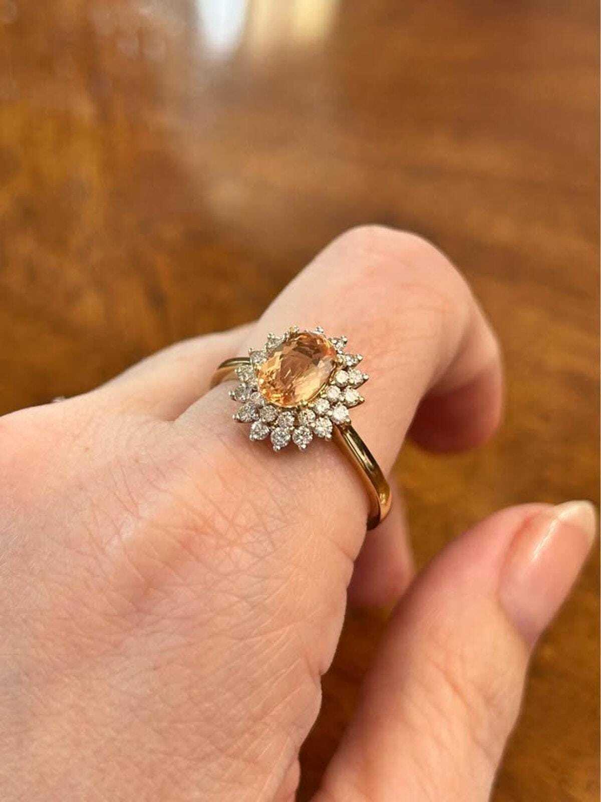 Vintage 14K Gold Golden Topaz Diamond Sunburst Ring – Estate Cocktail Jewelry