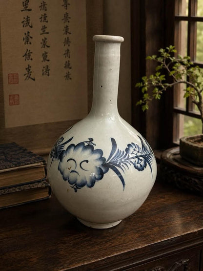 Antique 19th Century Japanese Provincial Sometsuke Blue & White Tokkuri Large Bottle Vase