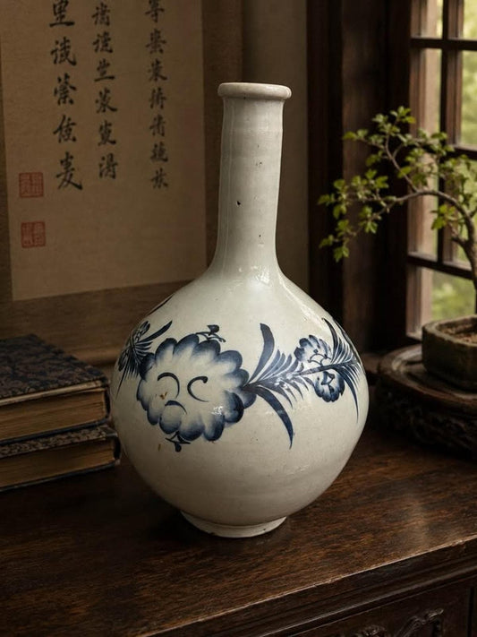 Antique 19th Century Japanese Provincial Sometsuke Blue & White Tokkuri Large Bottle Vase