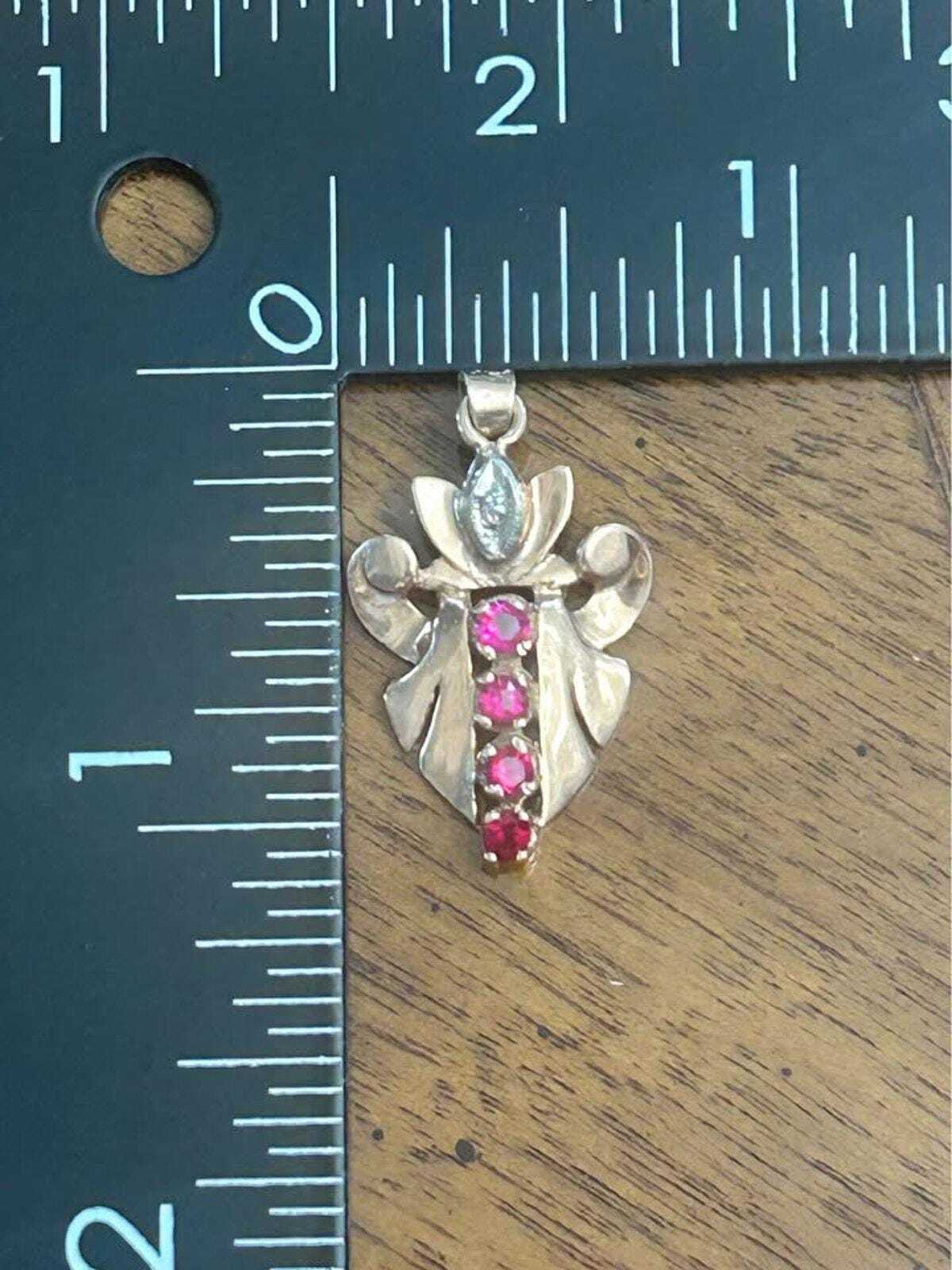 Vintage 14k Yellow Gold Pink Topaz and Diamond Leaf Motif Pendant