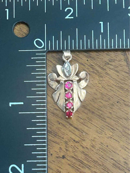 Vintage 14k Yellow Gold Pink Topaz and Diamond Leaf Motif Pendant