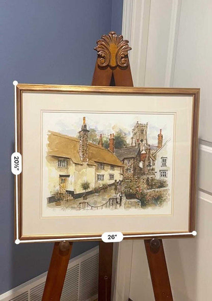 Antique 1895 Original Watercolor by Arthur Hopkins Church Steps Minehead Somerset