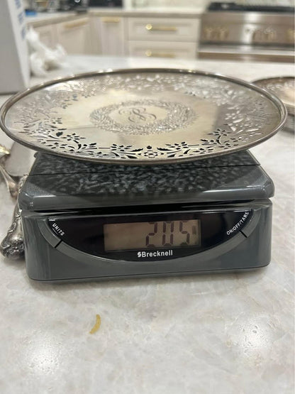 Antique Shreve & Co. Sterling Silver Pierced Plate, 10-Inch Floral Tray with Monogram