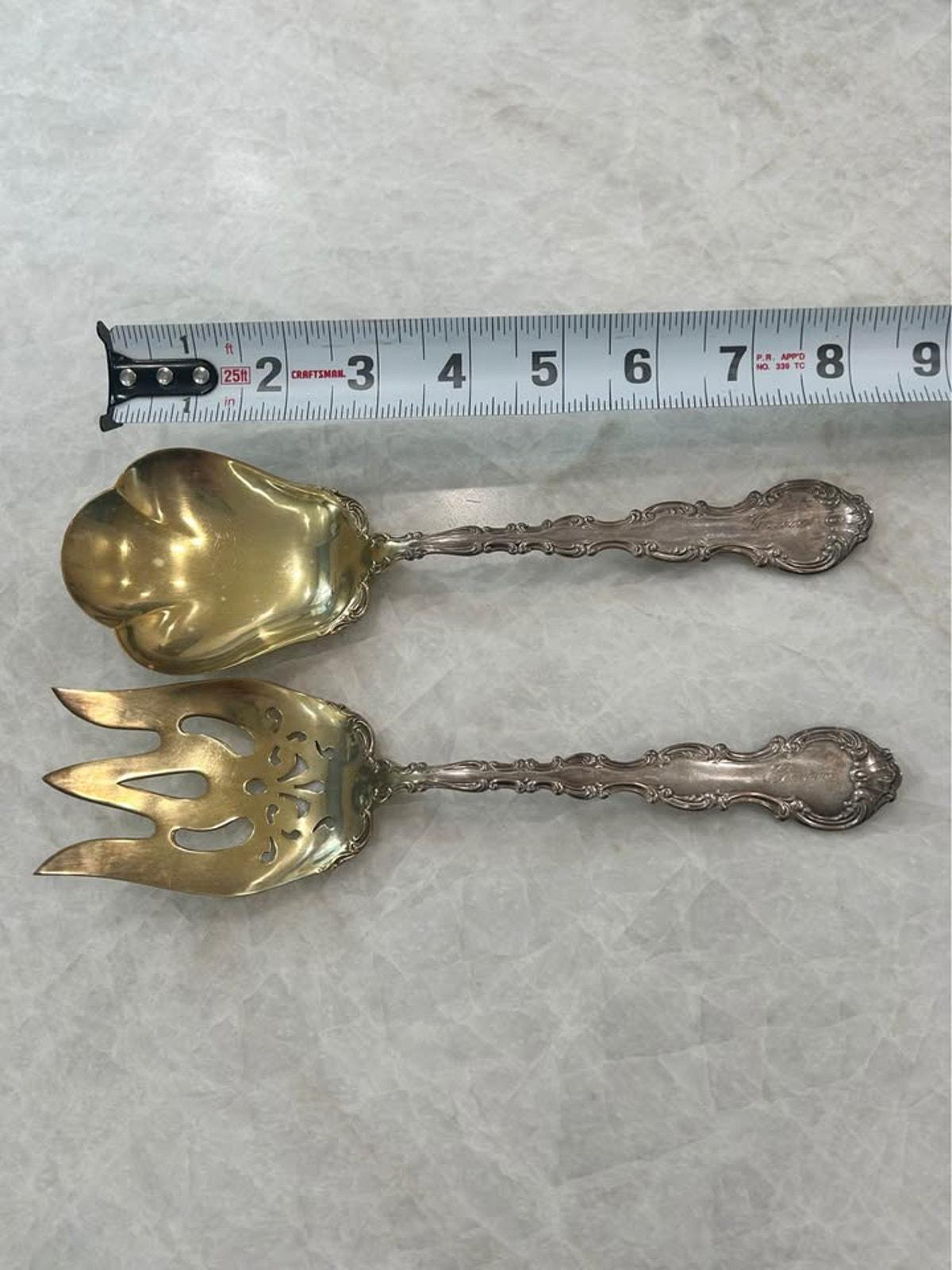 Antique Gorham Strasbourg Sterling Silver Vermeil Salad Serving Set