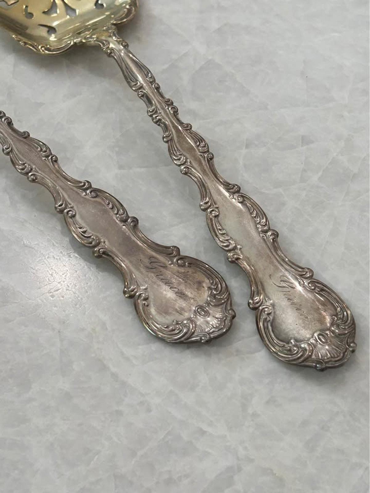 Antique Gorham Strasbourg Sterling Silver Vermeil Salad Serving Set