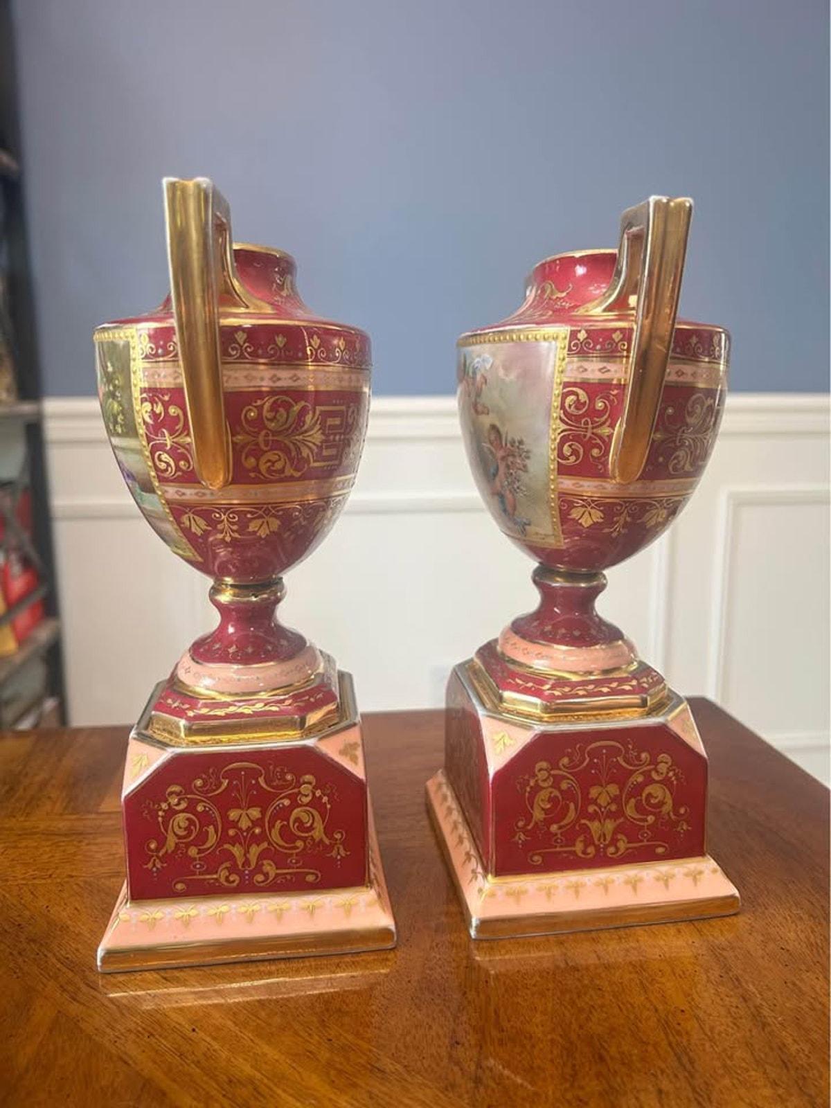 Antique Ackermann & Fritze Porcelain Urns Signed Heer Royal Vienna