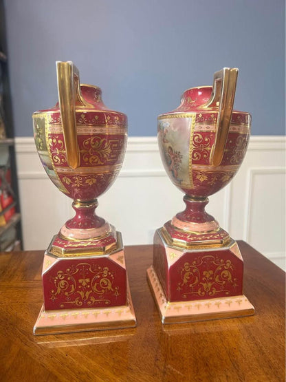 Antique Ackermann & Fritze Porcelain Urns Signed Heer Royal Vienna