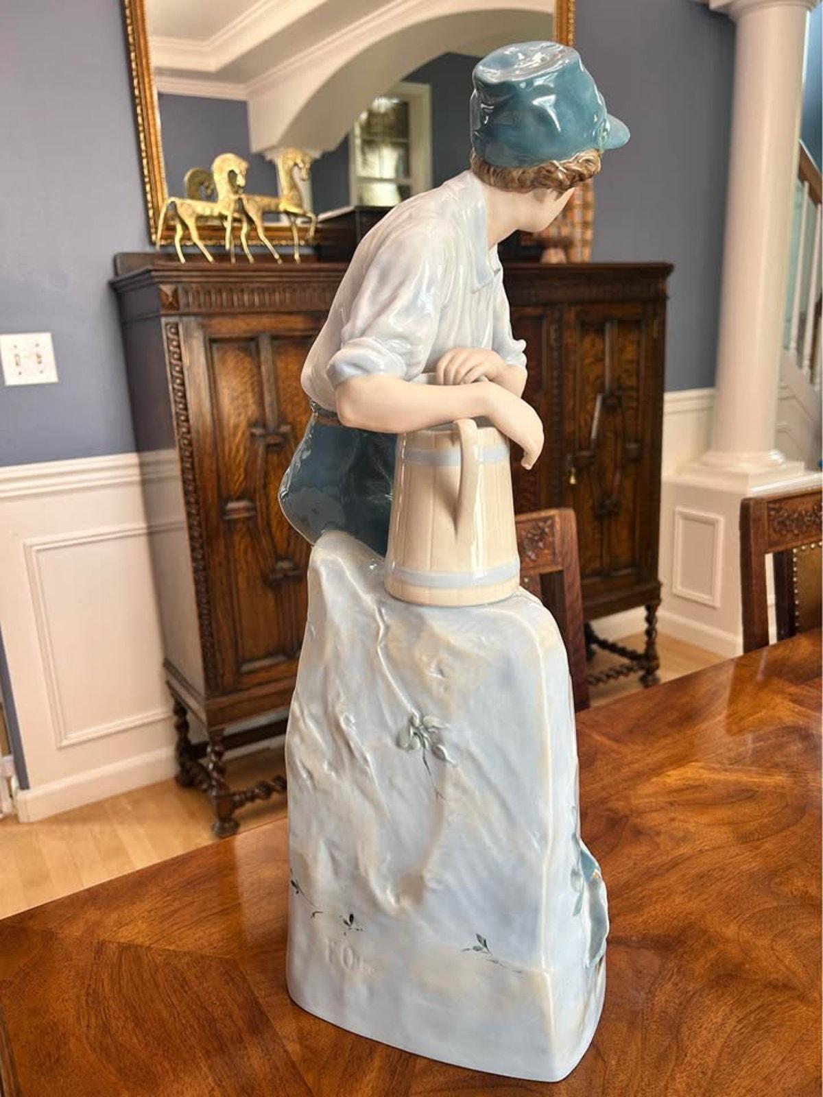 Large Vintage Royal Dux Bohemia Porcelain Boy at the Well Figurine Model 10563