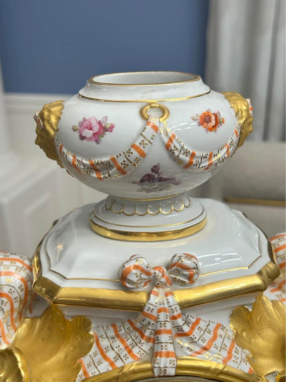 Antique KPM Berlin Porcelain Rococo Revival Mantel Clock & Base, 1880s