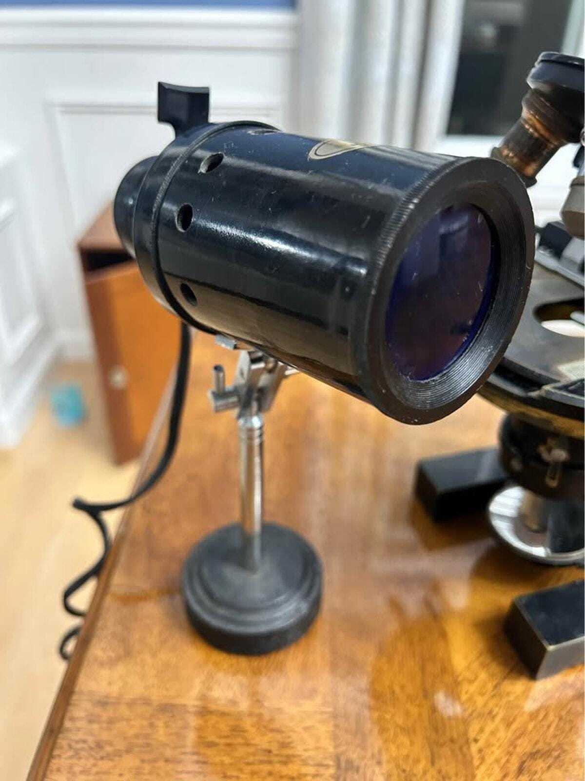 Antique Ernst Leitz Wetzlar Binocular Microscope with Zeiss Stage