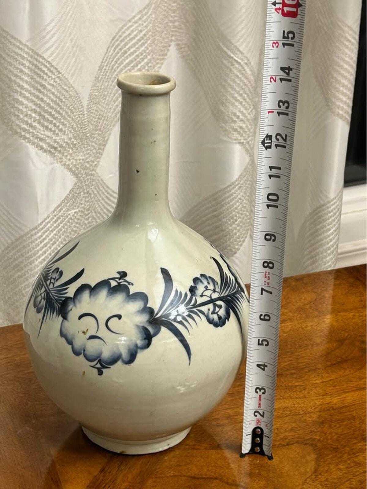 Antique 19th Century Japanese Provincial Sometsuke Blue & White Tokkuri Large Bottle Vase