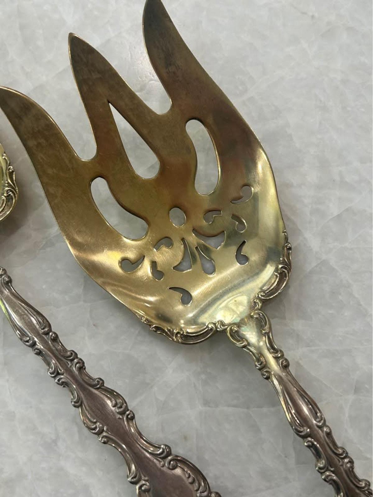 Antique Gorham Strasbourg Sterling Silver Vermeil Salad Serving Set