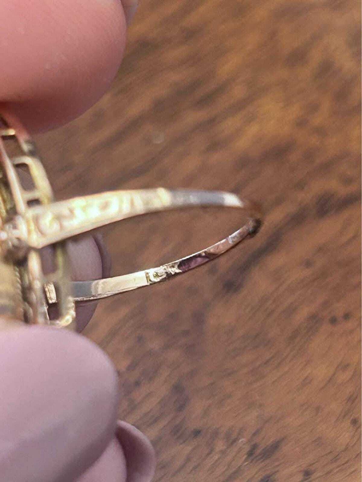 Antique Art Deco 10K Gold Navette Amethyst Filigree Statement Ring - size 4
