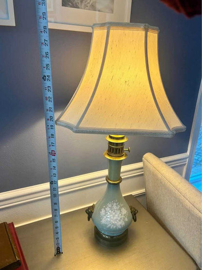 Antique Victorian Bristol Glass Parlor Lamp Hand Painted Floral Converted Electric Table Lamp