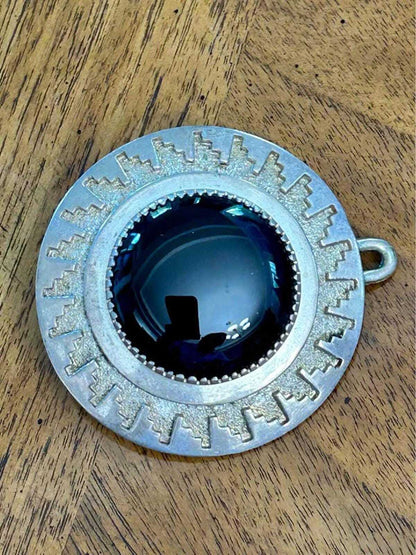 Vintage Ray Scott Taa Itsohii Navajo Heavy Sterling Silver Black Onyx Belt Buckle