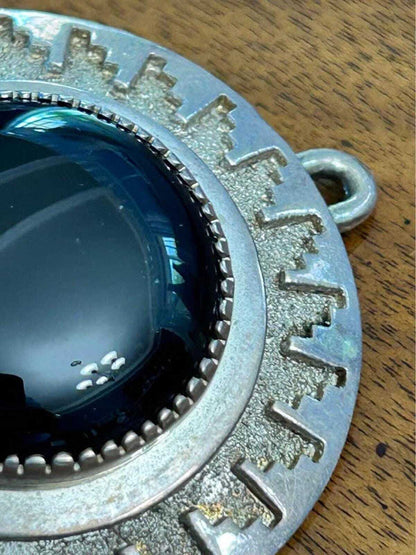Vintage Ray Scott Taa Itsohii Navajo Heavy Sterling Silver Black Onyx Belt Buckle