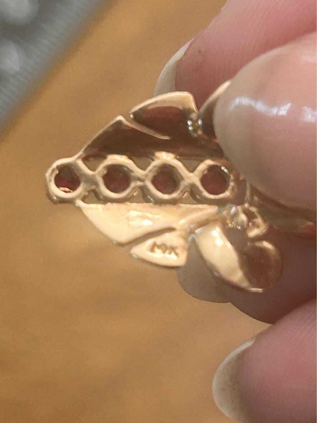 Vintage 14k Yellow Gold Pink Topaz and Diamond Leaf Motif Pendant