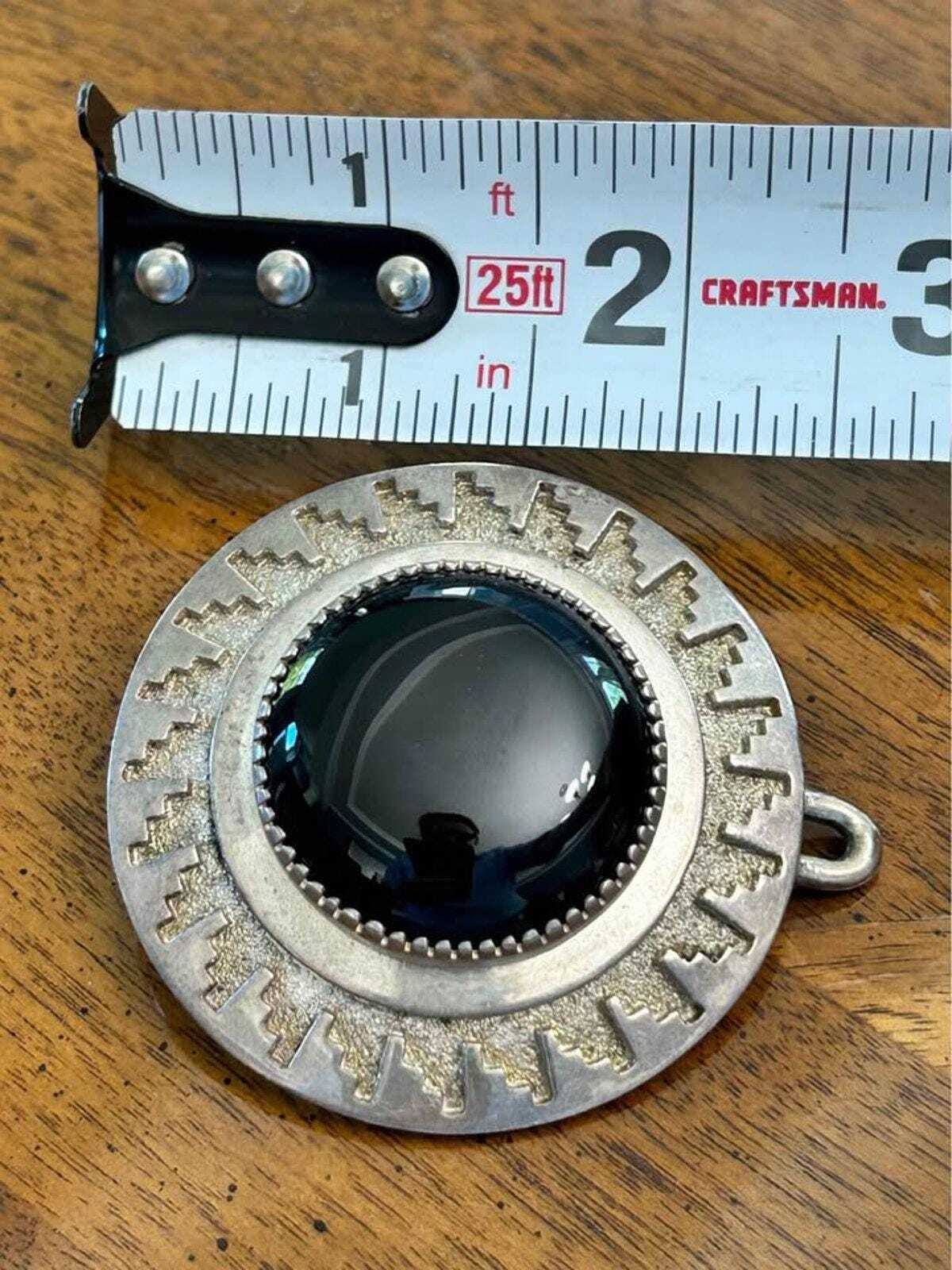 Vintage Ray Scott Taa Itsohii Navajo Heavy Sterling Silver Black Onyx Belt Buckle