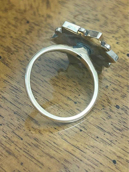 Vintage 14K Gold Black Onyx Geometric Star Ring Size 6