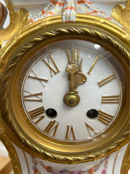 Antique KPM Berlin Porcelain Rococo Revival Mantel Clock & Base, 1880s