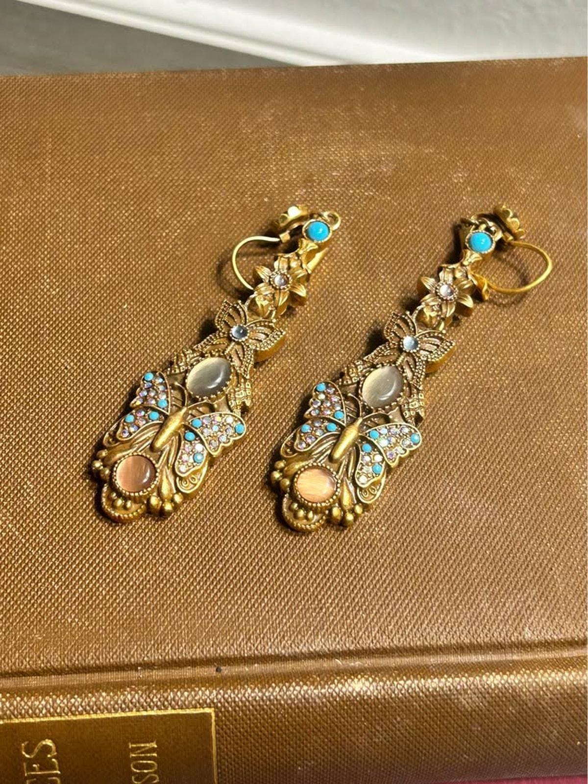 Askew London Butterfly & Bloom Turquoise 24k Gold Plated Drop Earrings