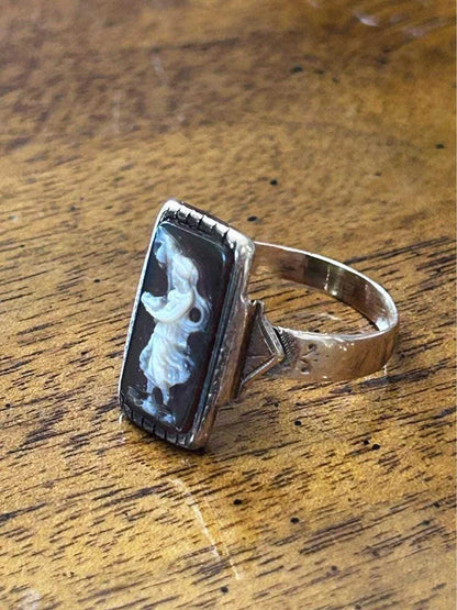 Antique 10K Gold Art Deco Hardstone Cameo Ring Carved Maiden Size 8