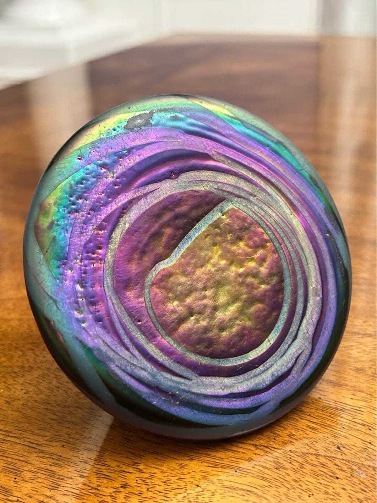 Antique Wilhelm Kralik Sohn Iridescent Art Glass Inkwell Art Nouveau Brass Lid