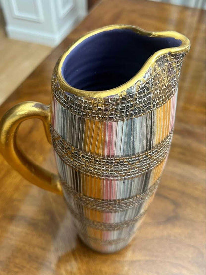 Vintage Aldo Londi for Bitossi Seta Pitcher Mid Century Modern Italian Gilt Ceramic Jug