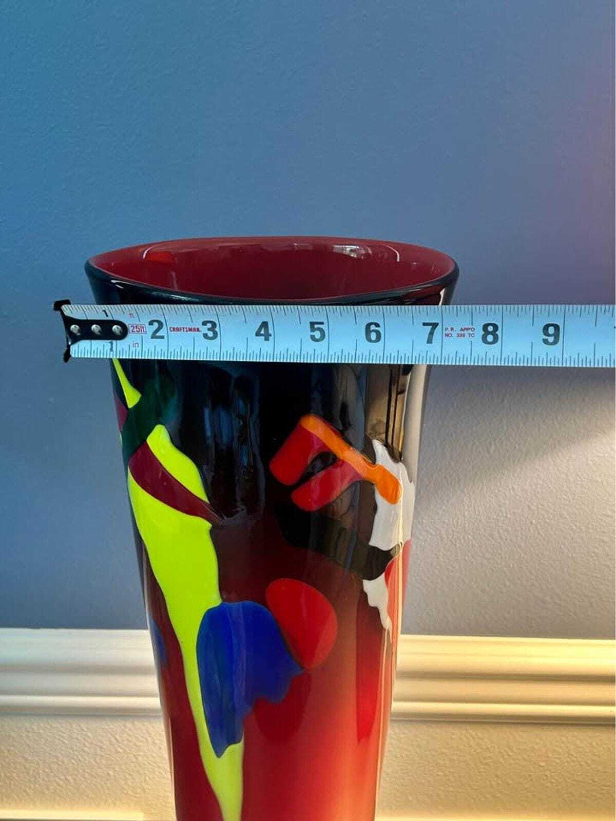 Vintage 2004 Dan and Joi LaChaussee Studio Art Glass Large Abstract Geometric Vase