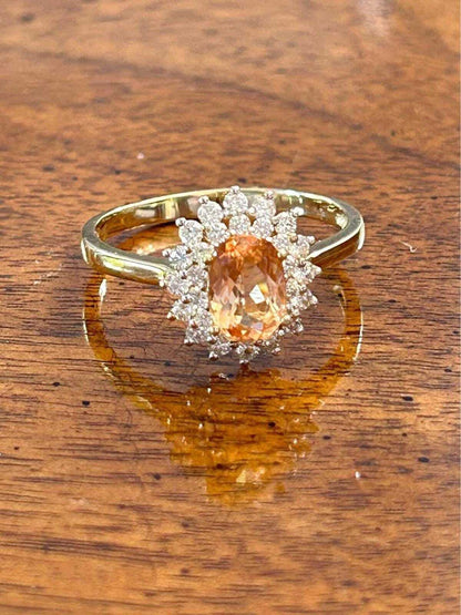 Vintage 14K Gold Golden Topaz Diamond Sunburst Ring – Estate Cocktail Jewelry