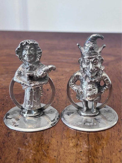 Antique Horace Woodward Sterling Silver Punch & Judy Menu Holders - Birmingham 1903