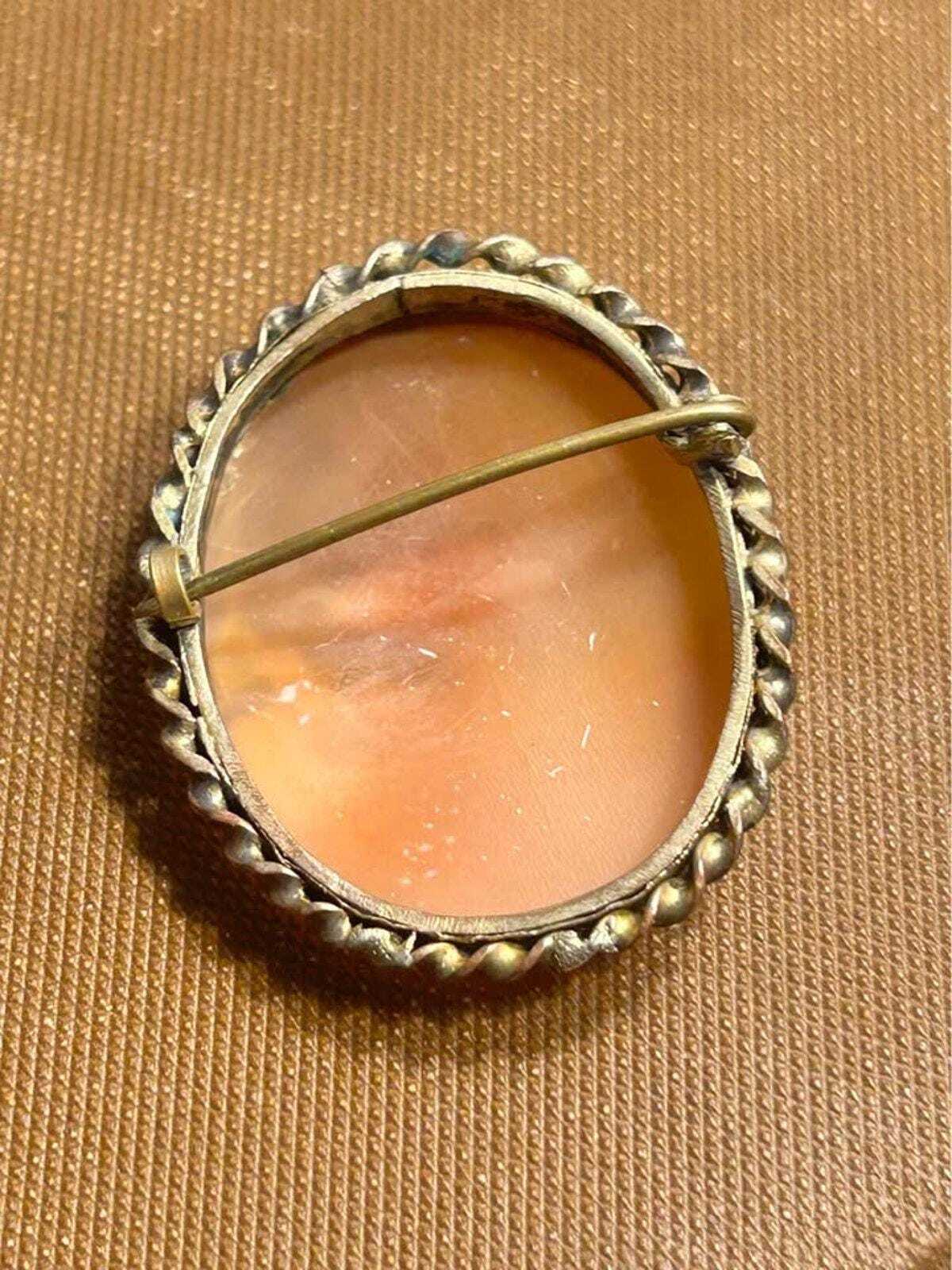 Victorian Hand-Carved Shell Cameo Brooch - Mediterranean Landscape Scene