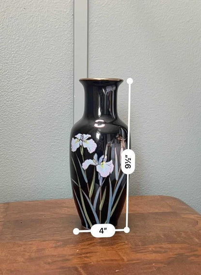Vintage Kyoritsu Japan Black Iris Vase, 9.5 Inch