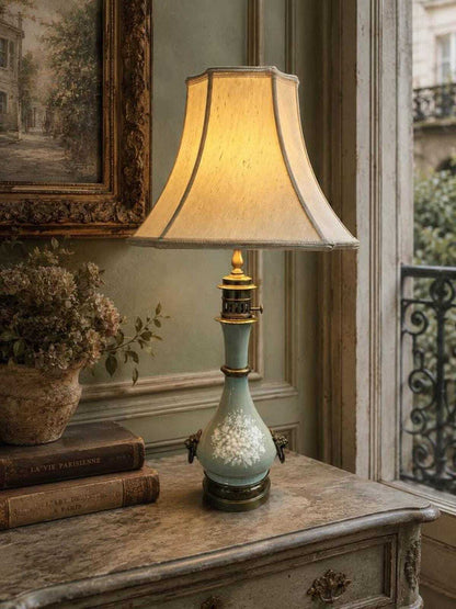 Antique Victorian Bristol Glass Parlor Lamp Hand Painted Floral Converted Electric Table Lamp