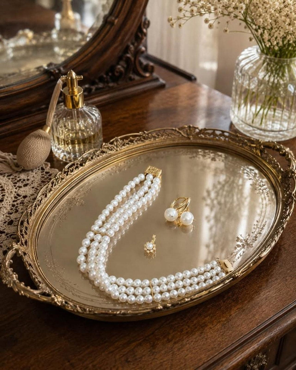 Vintage 14K Gold Pearl and Diamond Jewelry Set