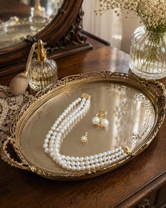 Vintage 14K Gold Pearl and Diamond Jewelry Set