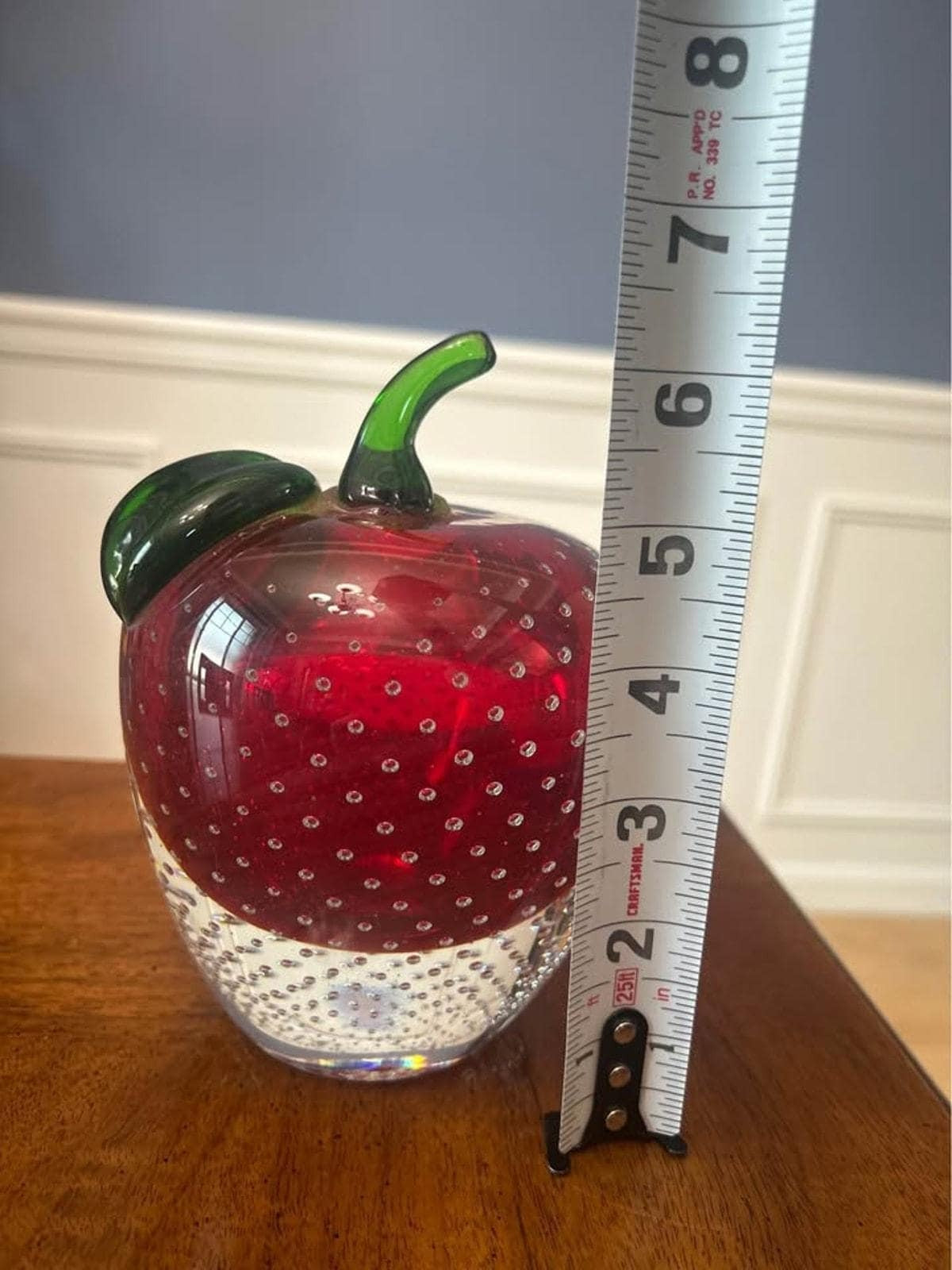 Vintage Murano Style Red Bullicante Art Glass Apple Paperweight