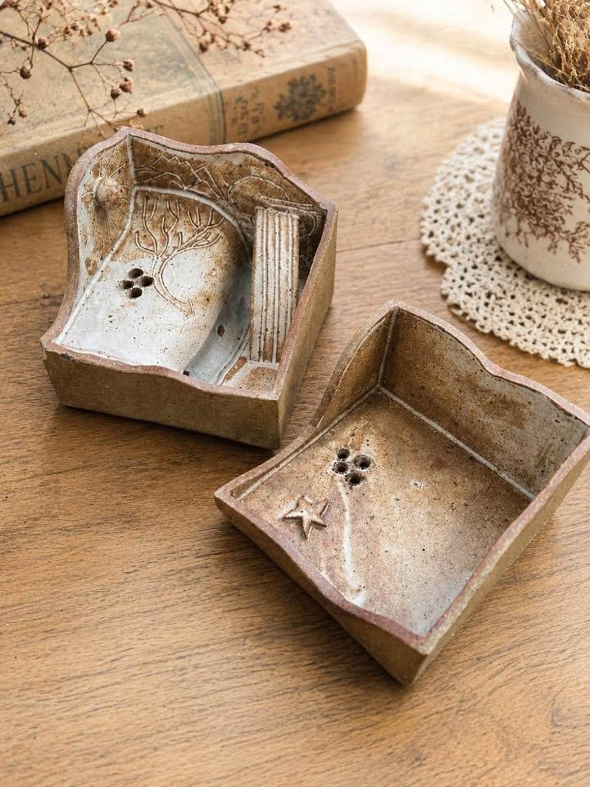 Vintage Studio Pottery Diorama Puzzle Box Incense Burner With Secret Landscape Interior