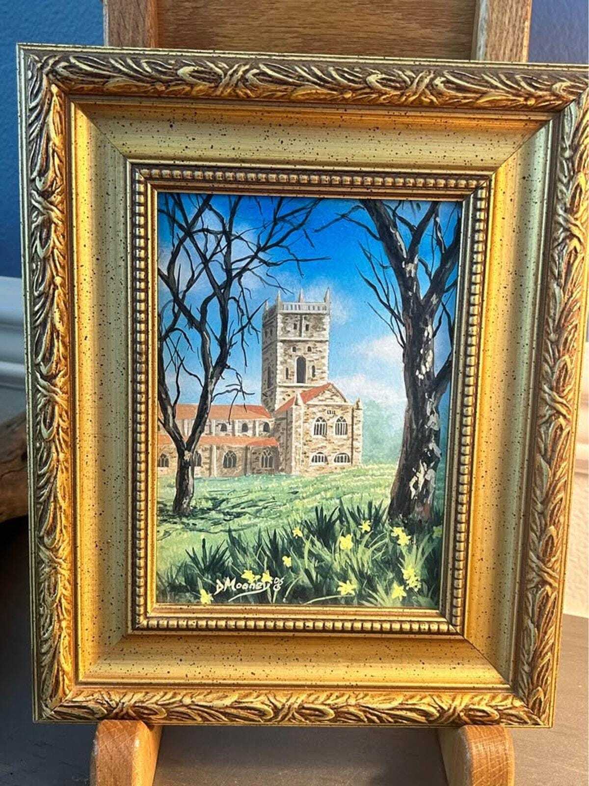 Vintage 1985 D. Mooney Original Framed Painting of St Davids Cathedral