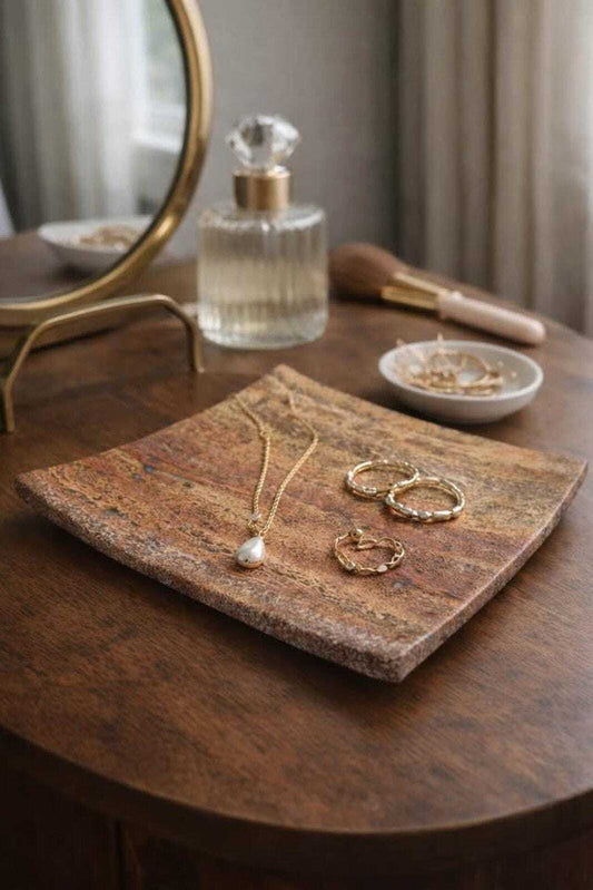 Vintage Waterstone Inc. Marble Catchall Tray, Hand Crafted Travertine Style Dish